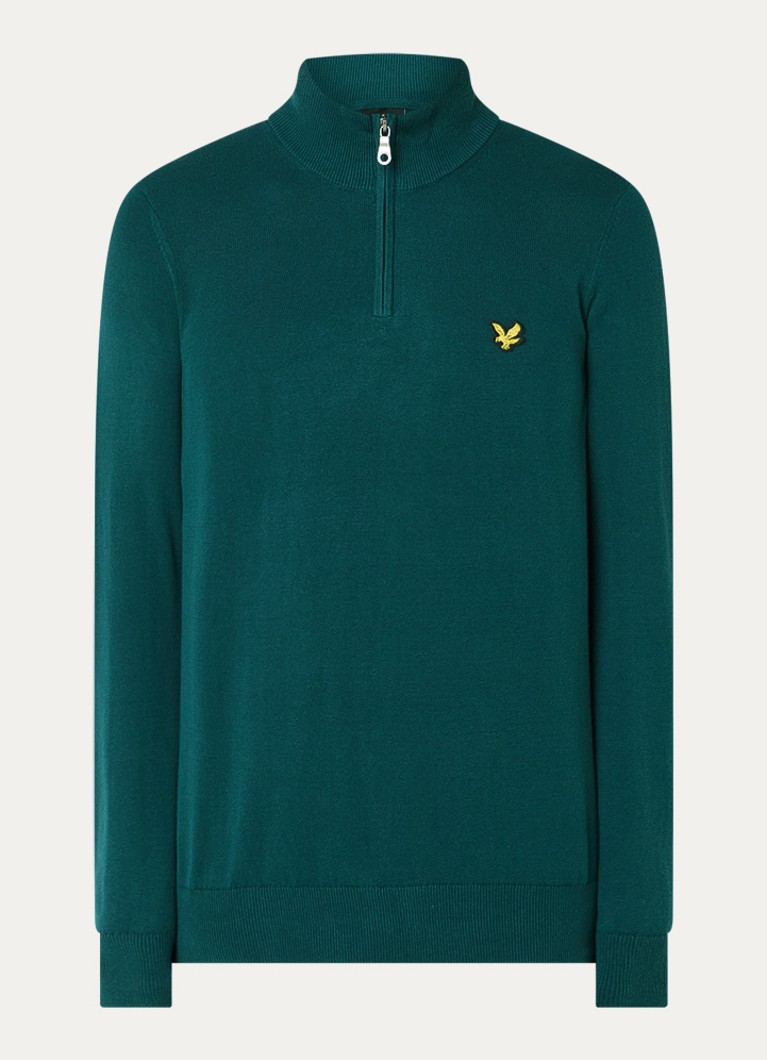Lyle & Scott Heren Fijngebreide pullover met halve rits in de kleur Zeegroen, maat: L