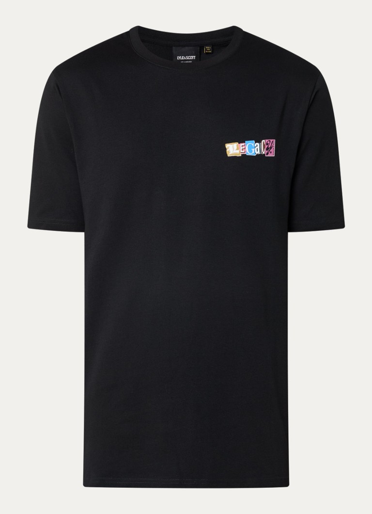 Lyle & Scott Heren T-shirt met front- en backprint in de kleur Zwart, maat: XS