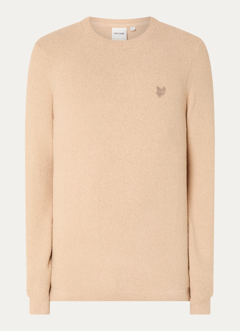 Lyle & Scott Heren Fijngebreide pullover met logoborduring in de kleur Camel, maat: XL