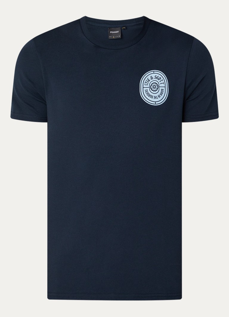 Lyle & Scott Heren Borders T-shirt met logo- en backprint in de kleur Donkerblauw, maat: S