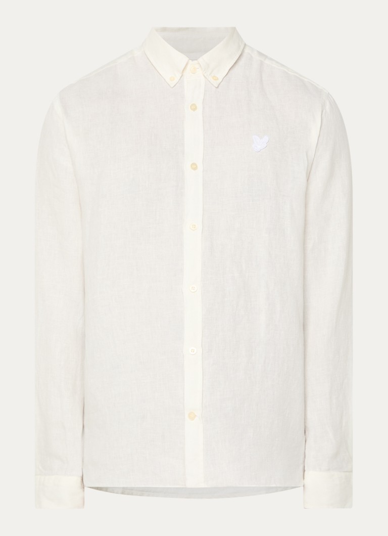 Lyle & Scott Heren Regular fit overhemd in linnenblend met logo in de kleur Gebroken wit, maat: XXL
