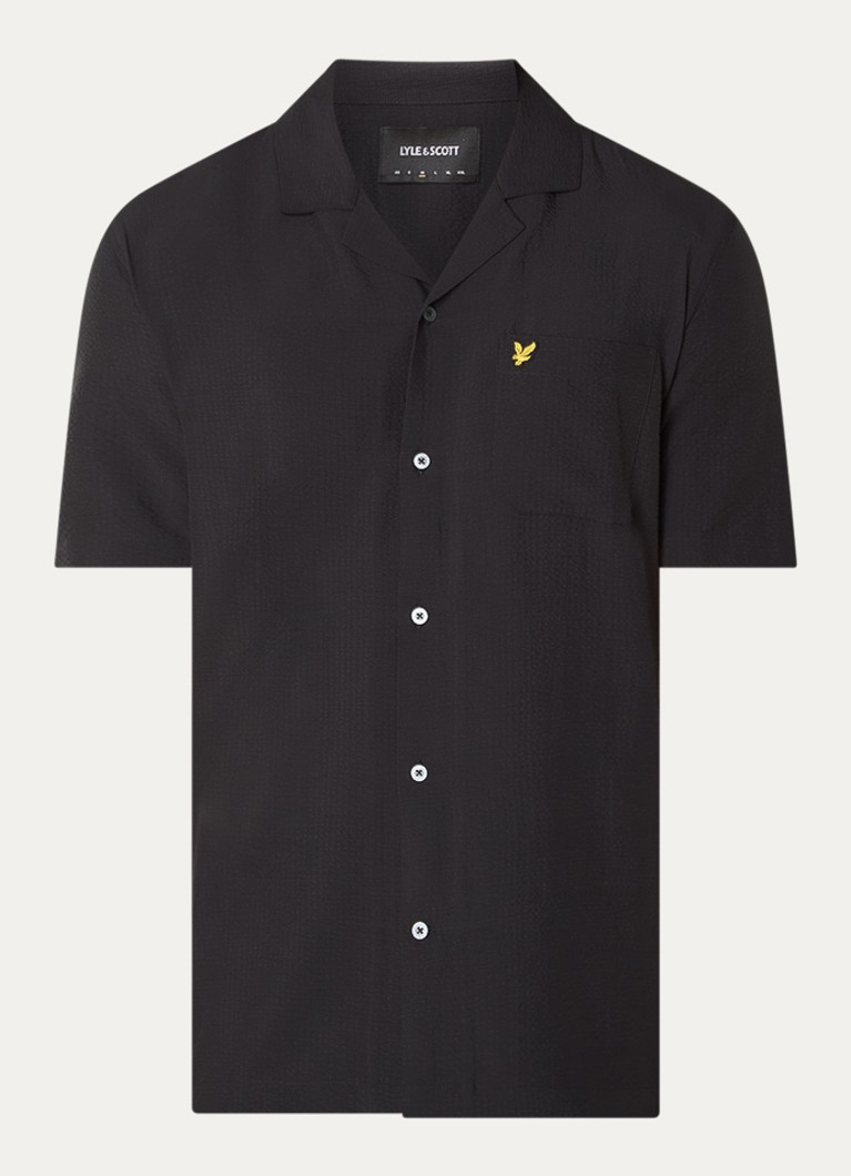 Lyle & Scott Heren Crinkle Resort regular fit overhemd met borstzak in de kleur Zwart, maat: XXL
