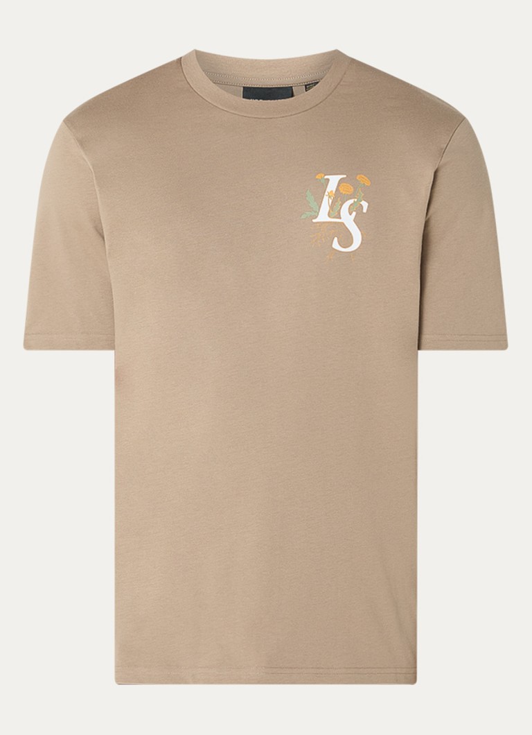 Lyle & Scott Heren T-shirt met logo- en backprint in de kleur Beige, maat: S