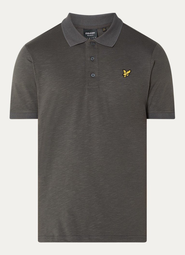 Lyle & Scott Heren Fine Slub regular fit polo met logo in de kleur Antraciet, maat: XXL