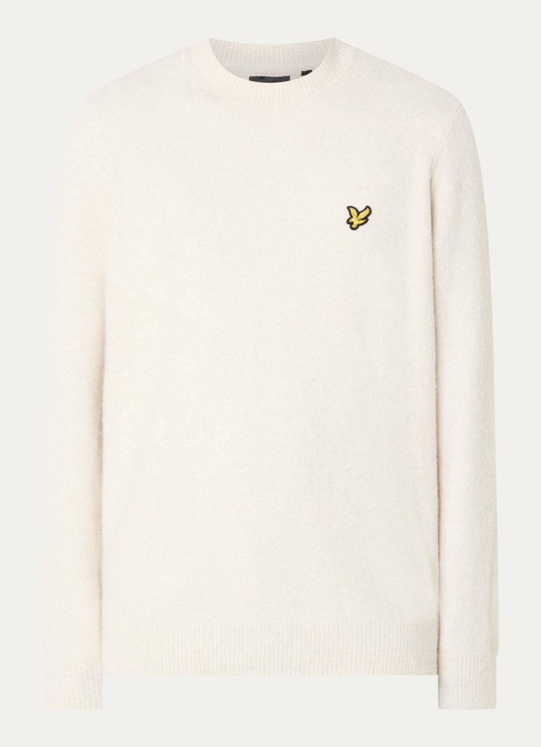 Lyle & Scott Heren Fijngebreide trui in wolblend met logo in de kleur Gebroken wit, maat: XXL