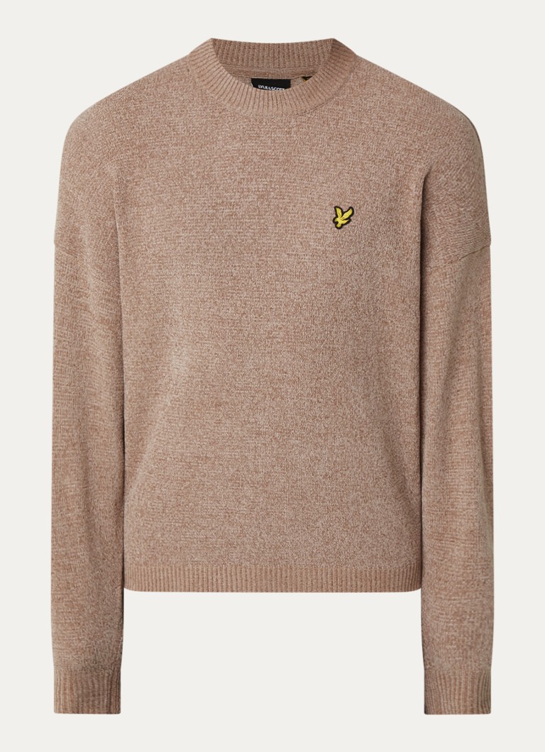 Lyle & Scott Heren Chenille pullover van badstof in de kleur Donkerbeige, maat: XXL