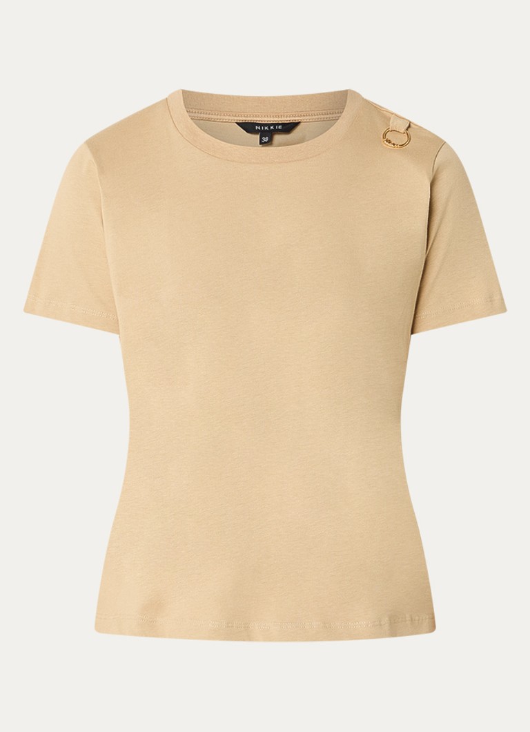 NIKKIE Dames Logo Ring T-shirt met ronde hals in de kleur Beige