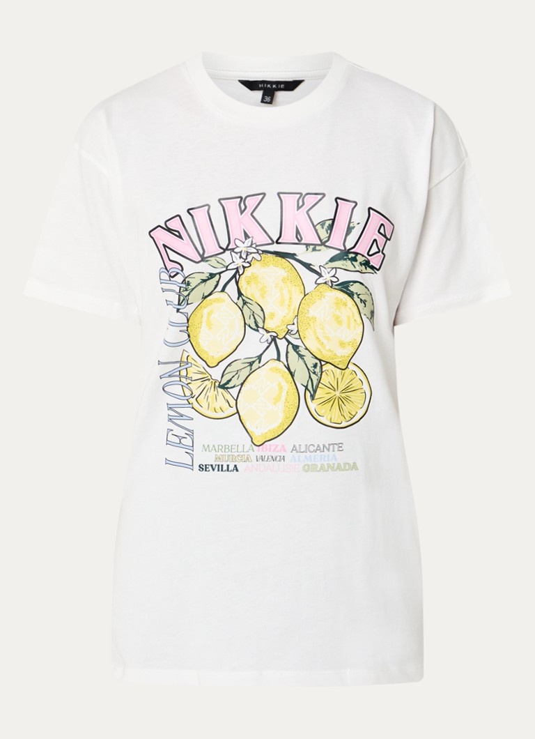 NIKKIE Dames Lemon T-shirt met logo en print in de kleur Wit