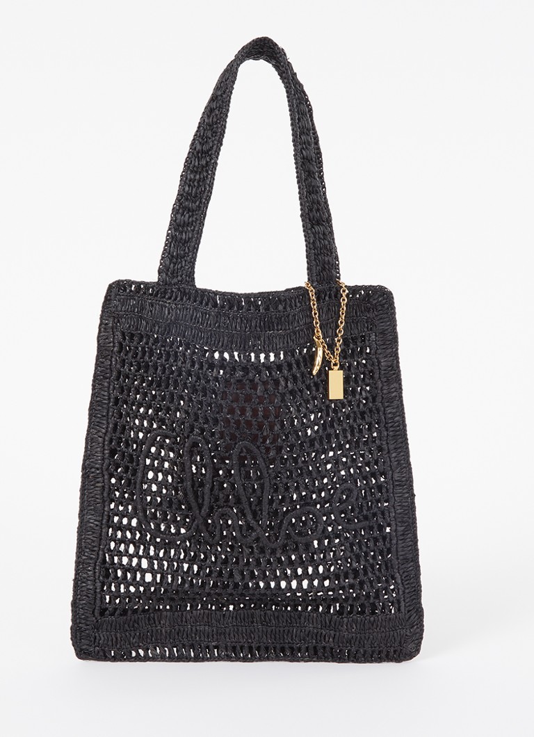 Chloé Dames Summer Banana shopper van raffia in de kleur Zwart, maat: 1SZ