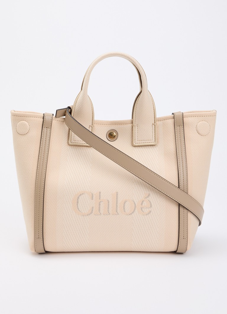 Chloé Dames Carry schoudertas van canvas met afneembare schouderriem in de kleur Beige, maat: One Size