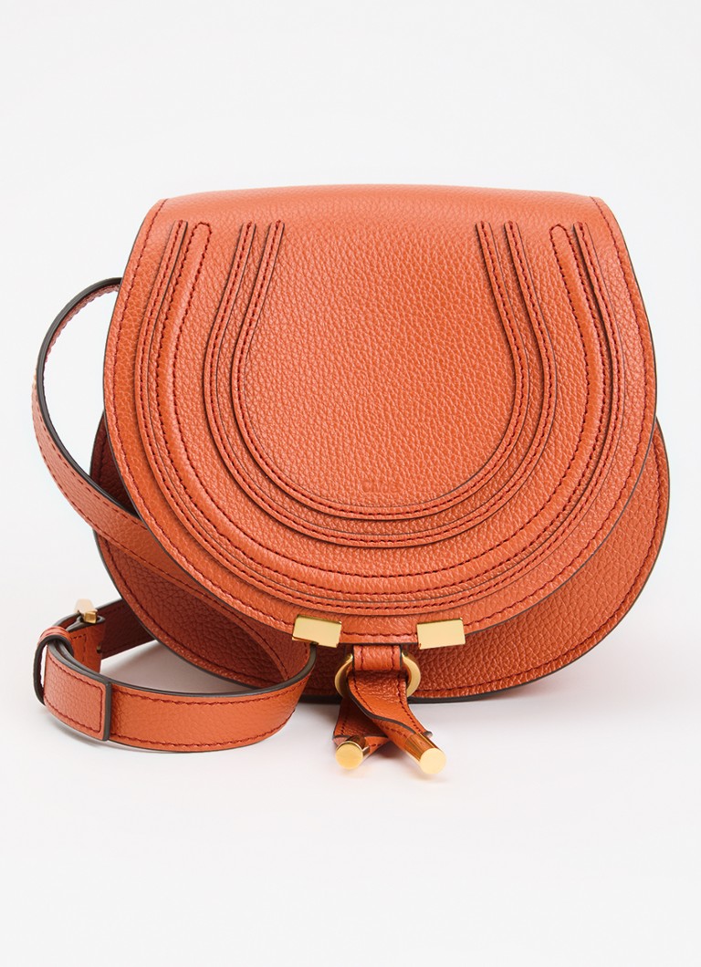 Chloé Dames Marcie small schoudertas van leer in de kleur Oranje, maat: one size