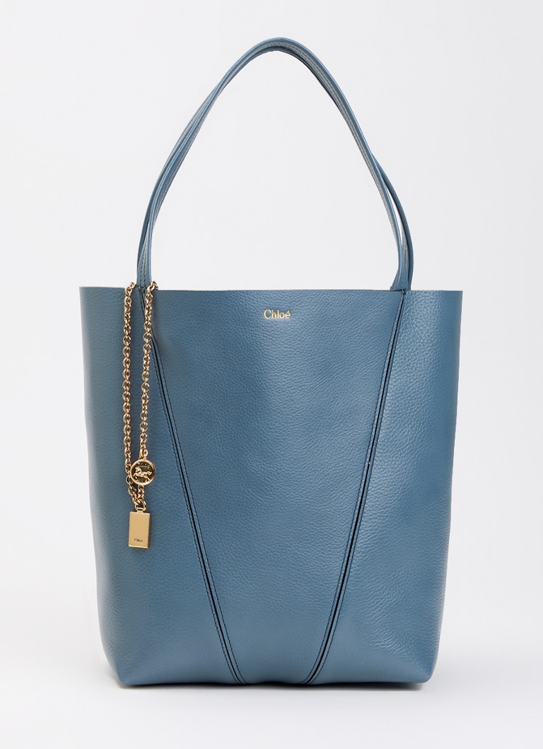 Chloé Dames Spin Medium shopper van leer met tasbedel in de kleur Staalblauw, maat: one size