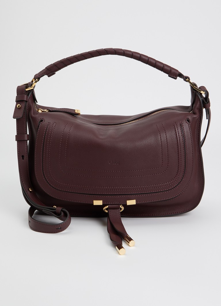 Chloé Dames Marcie Medium schoudertas van kalfssuède in de kleur Bordeauxrood, maat: One Size
