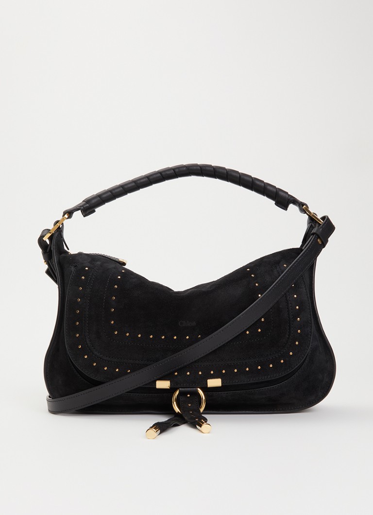 Chloé Dames Marcie Small handtas van suède met studs in de kleur Zwart, maat: One Size
