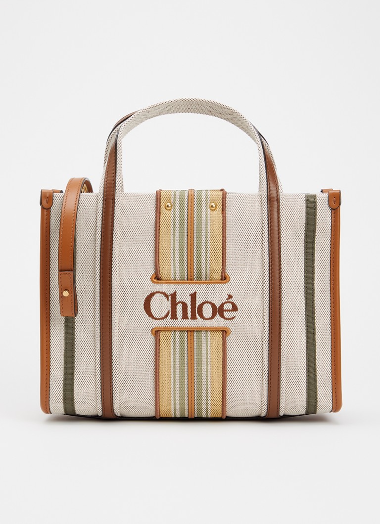 Chloé Dames Small Woody Loop handtas van canvas met kalfsleren details en afneembare schouderriem in de kleur Beige, maat: 1SZ