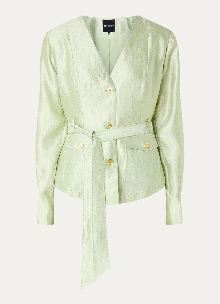 NIKKIE Dames Porlamar blouse met metallic finish en strikdetail in de kleur Lichtgroen