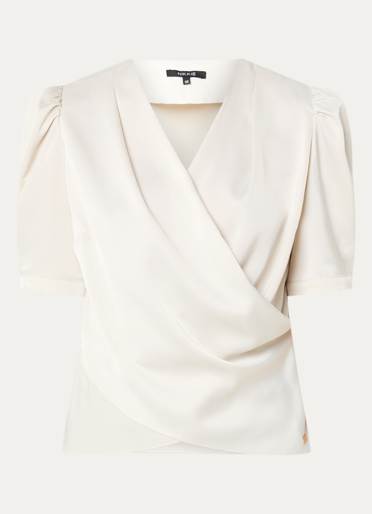 NIKKIE Dames Kransis tuniek met pofmouwen in de kleur Creme