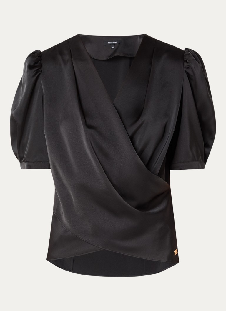 NIKKIE Dames Kransis tuniek met pofmouwen in de kleur Zwart