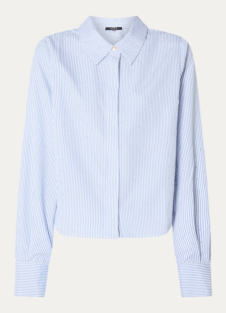 NIKKIE Dames Qamdo blouse met streepprint en strass in de kleur Staalblauw