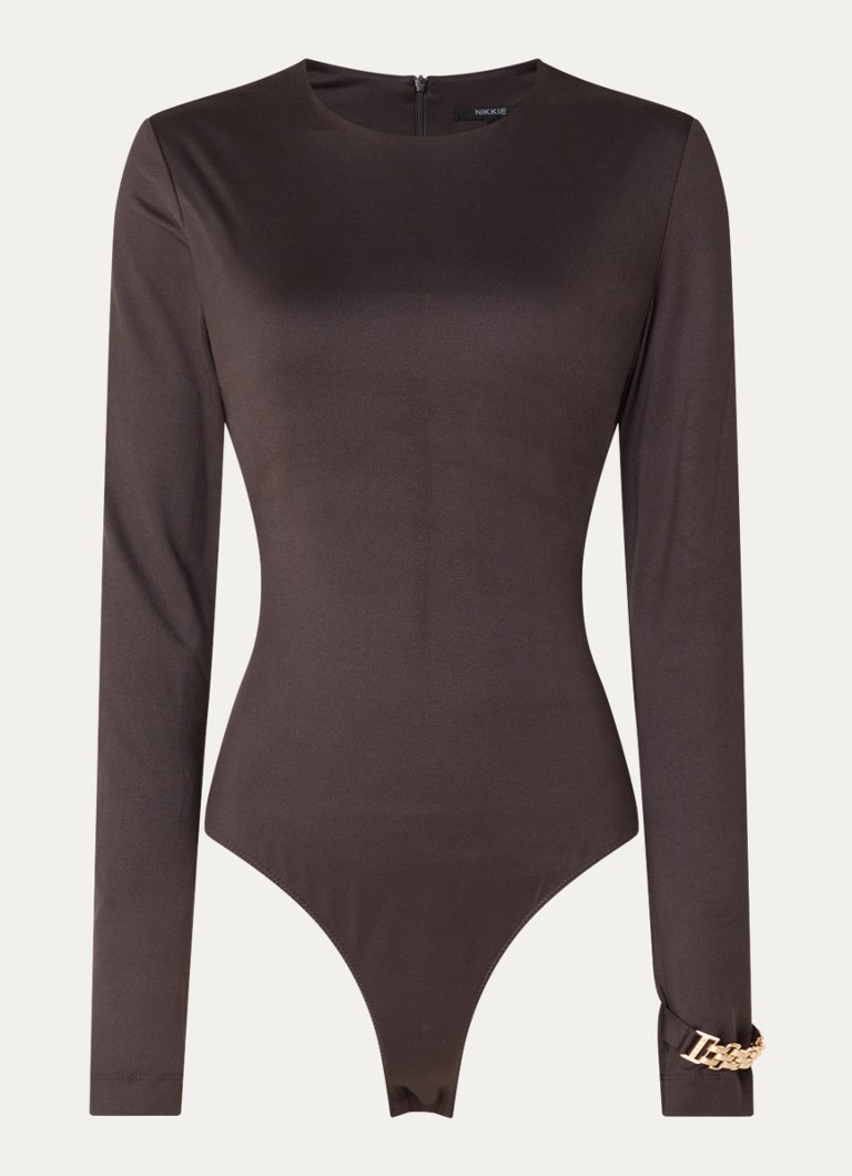 NIKKIE Dames Annabel body met ronde hals in de kleur Donkerbruin