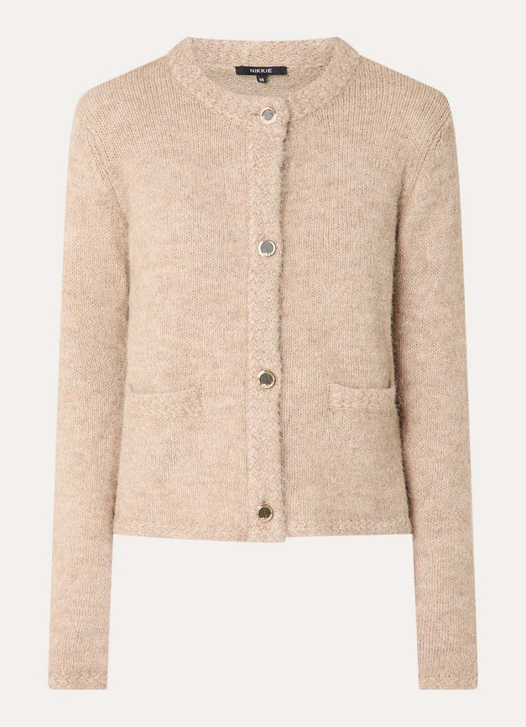 NIKKIE Dames Otario fijngebreid vest in wolblend met ronde hals in de kleur Beige