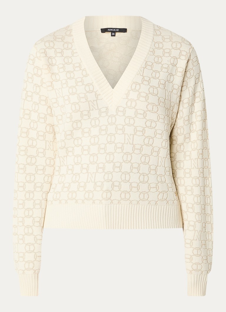 NIKKIE Dames Omarah pullover met lurex en logoprint in de kleur Creme