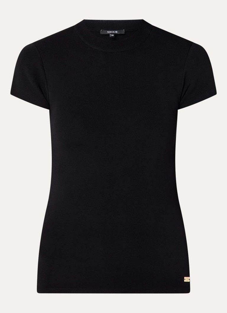 NIKKIE Dames Jofli top met ribstructuur en stretch in de kleur Zwart