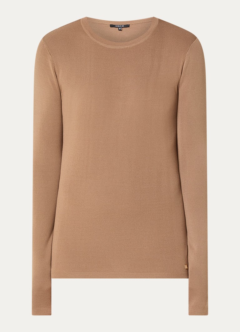 NIKKIE Dames Jolie fijngebreide longsleeve met stretch in de kleur Lichtbruin
