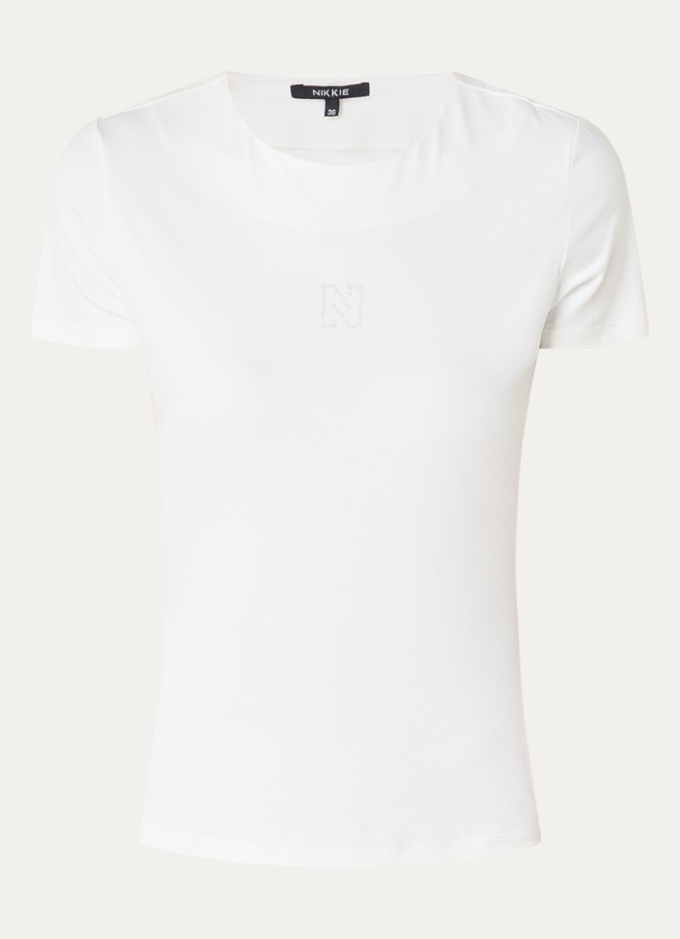 NIKKIE Dames T-shirt met logo en strass in de kleur Wit