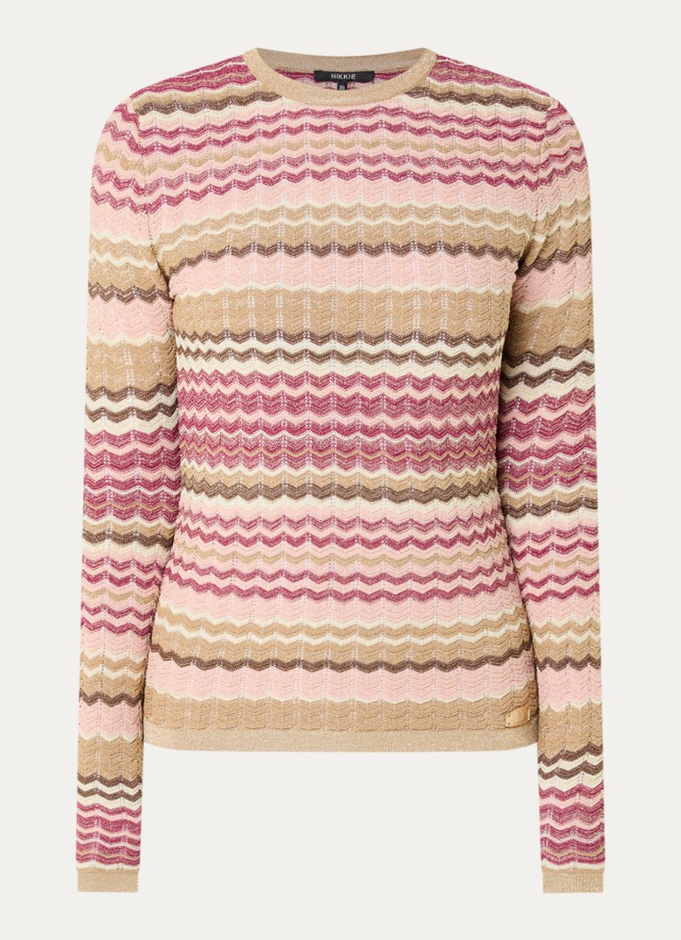 NIKKIE Dames Fijngebreide trui met ingebreide print in de kleur Beige