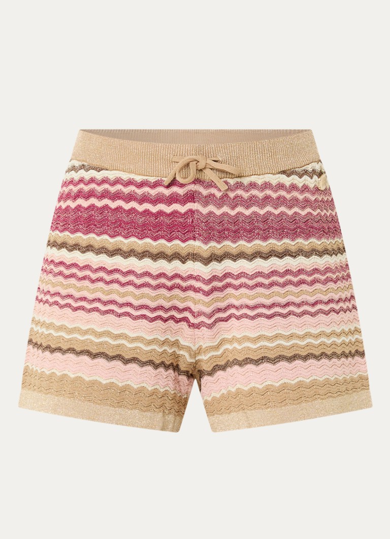 NIKKIE Dames Rio high waist slim fit korte broek met streepprint en lurex in de kleur Beige