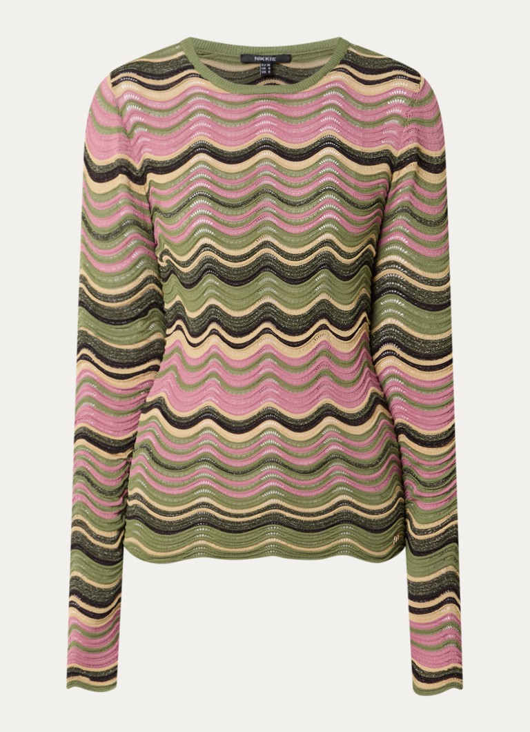 NIKKIE Dames Arlla top met ingebreid patroon en lurex in de kleur Bronsgroen