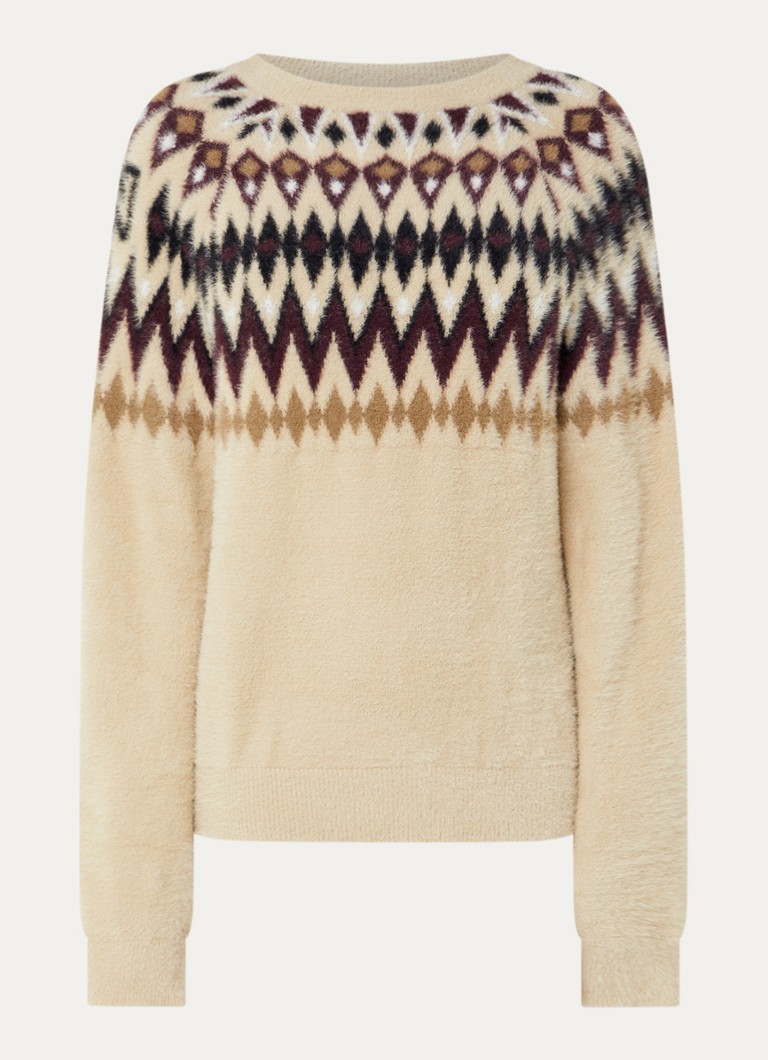 NIKKIE Dames Aster fijngebreide pullover met ingebreid dessin in de kleur Creme