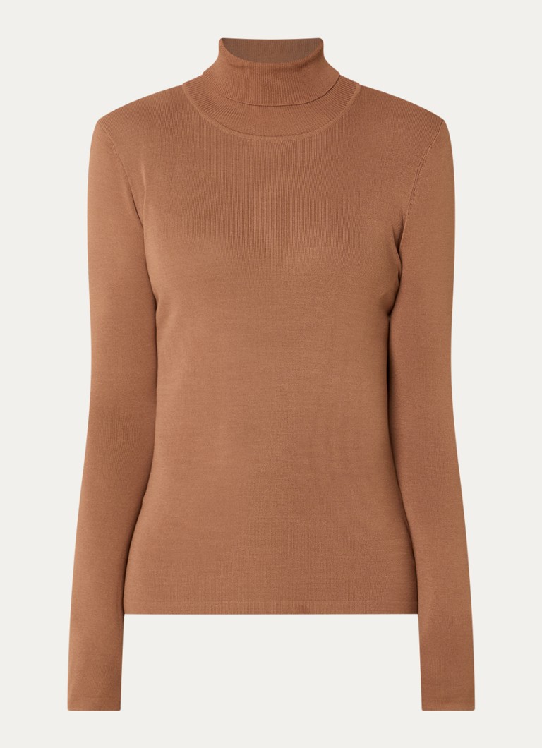 NIKKIE Dames Jolie fijngebreide top met col in de kleur Camel
