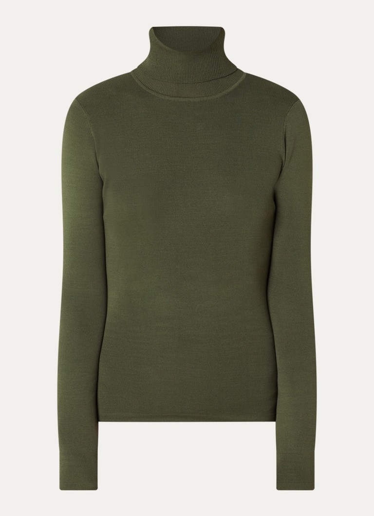 NIKKIE Dames Jolie fijngebreide top met col in de kleur Legergroen