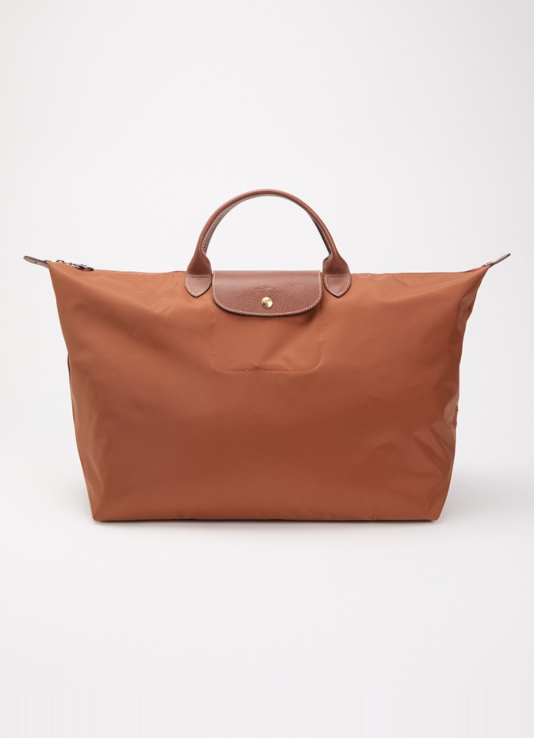 Longchamp Le Pliage Original reistas L met leren details Cognac - Deal