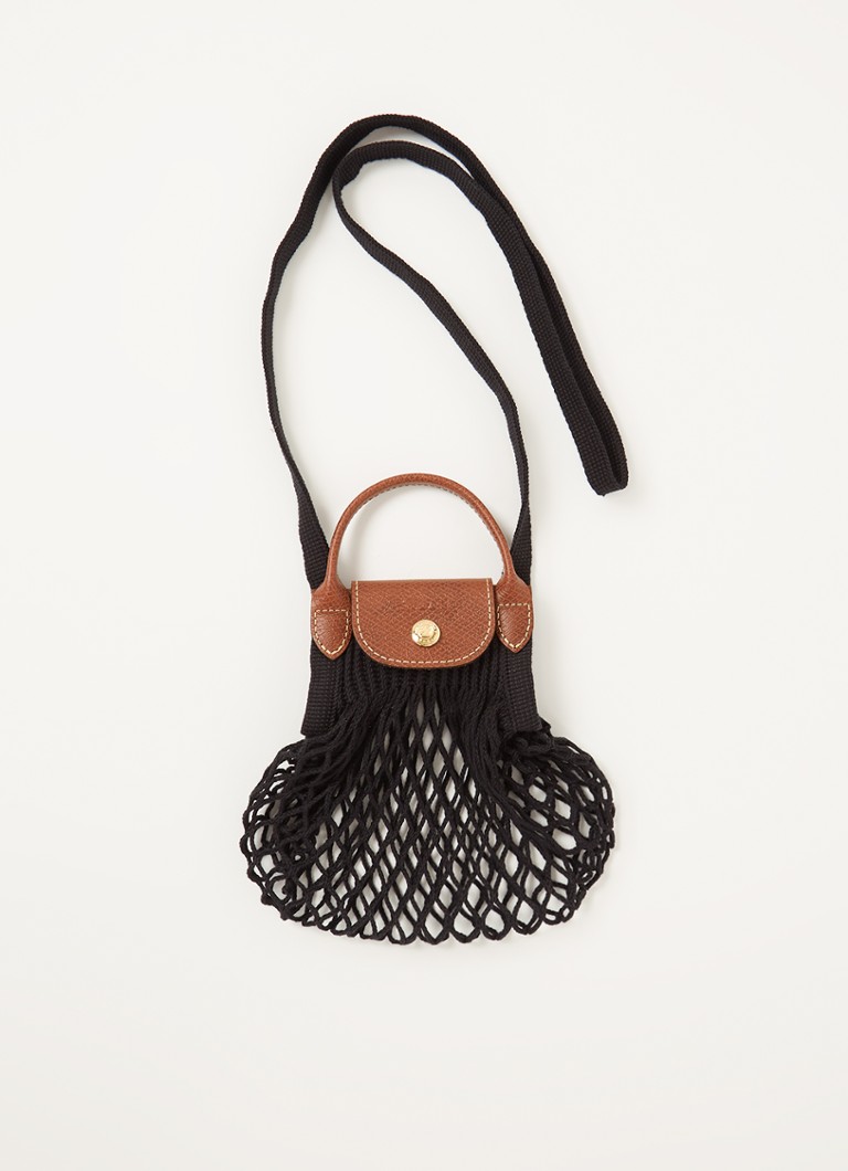 Longchamp Dames Le Pliage Filet crossbodytas XS met leren details in de kleur Zwart