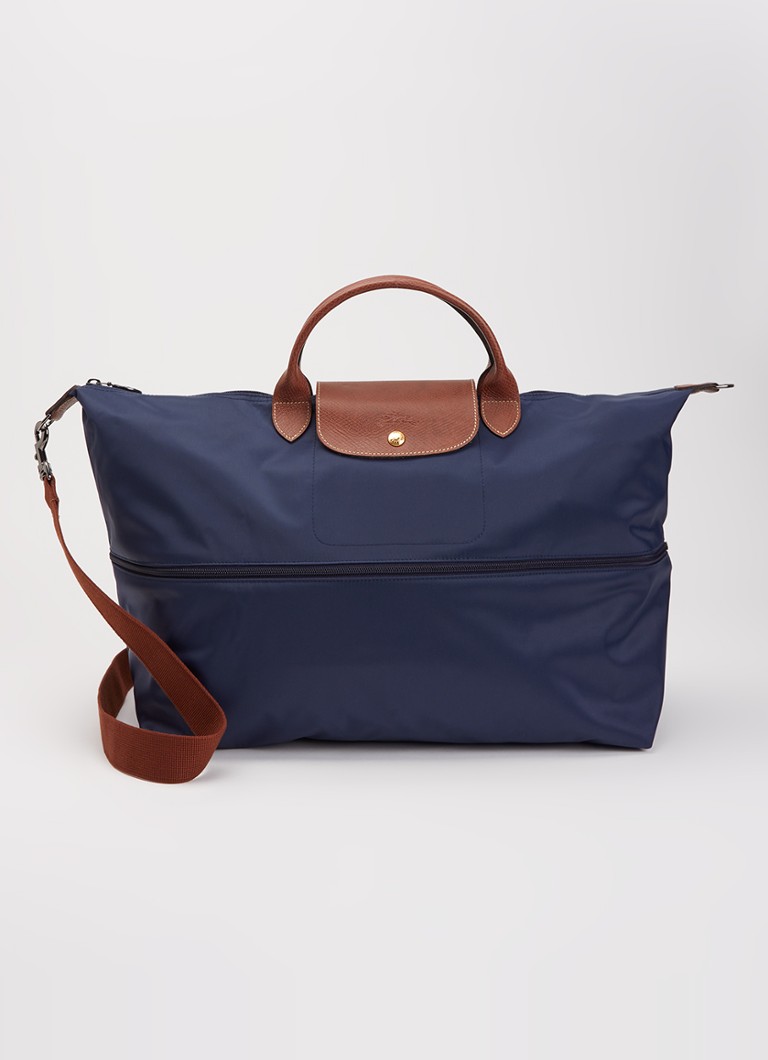 Longchamp Le Pliage Original vergrootbare reistas met leren details Donkerblauw - Deal