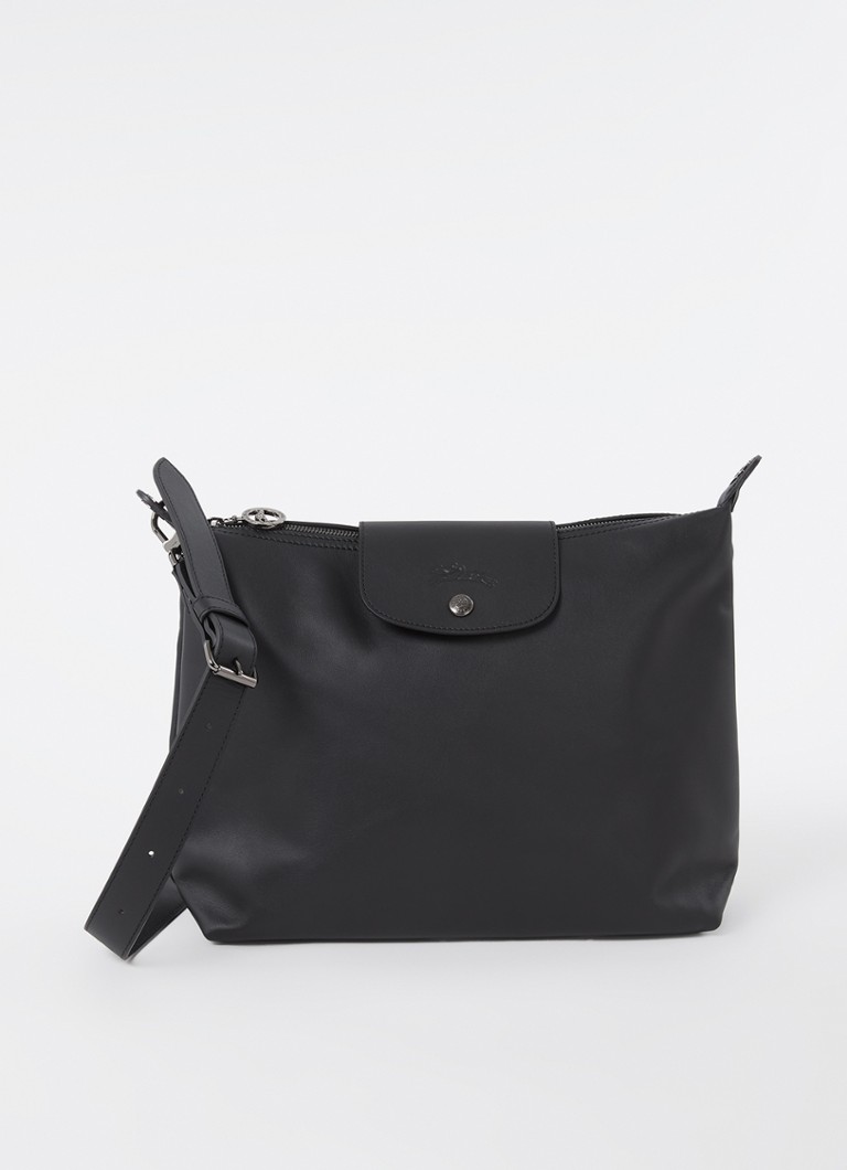 Longchamp Dames Le Pliage Xtra schoudertas M van leer in de kleur Zwart