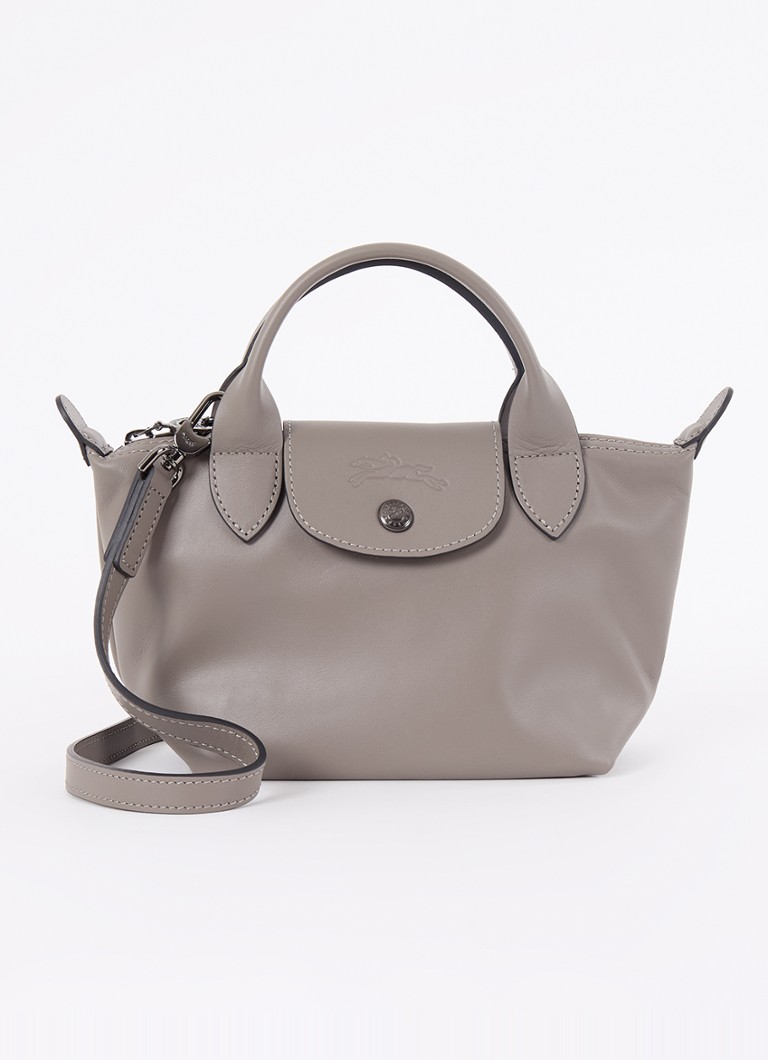 Longchamp Dames Le Pliage Xtra handtas XS van leer in de kleur Donkergrijs