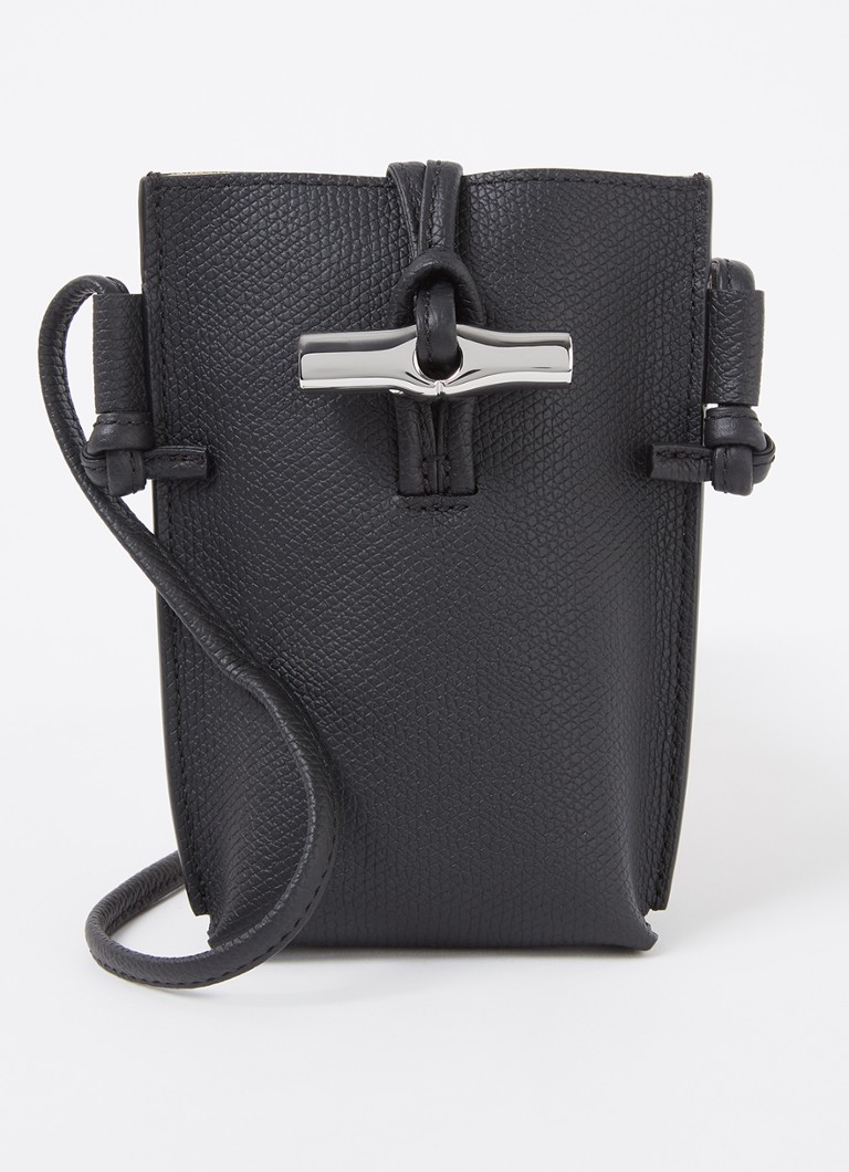 Longchamp Dames Le Roseau crossbody telefoonhoes van leer in de kleur Zwart