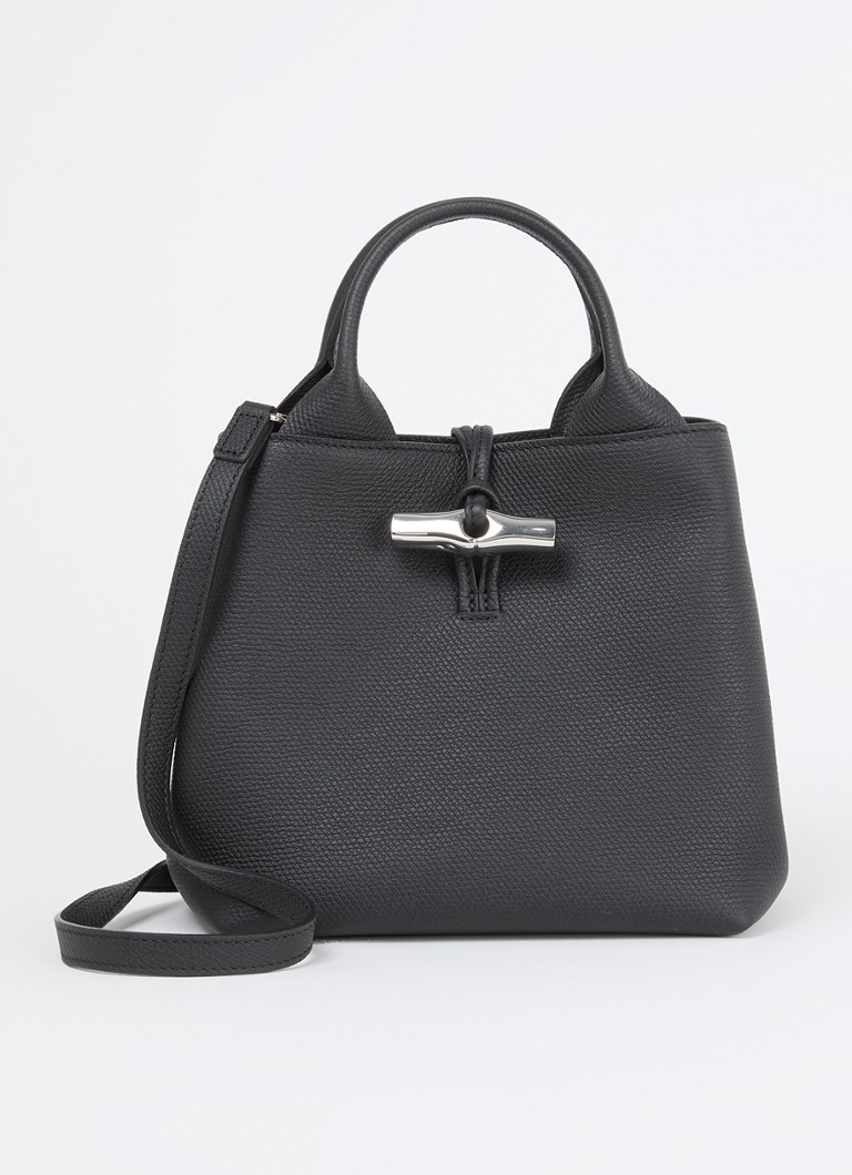 Longchamp Dames Le Roseau handtas S van leer met afneembare schouderriem in de kleur Zwart