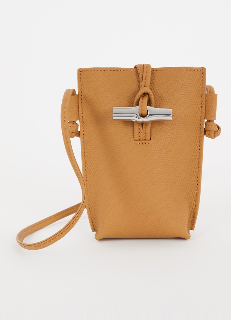 Longchamp Dames Le Roseau crossbody telefoonhoes van leer in de kleur Roestbruin