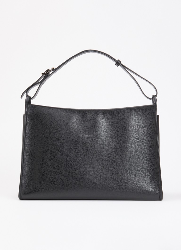 Longchamp Dames Le Foulonné schoudertas van leer in de kleur Zwart