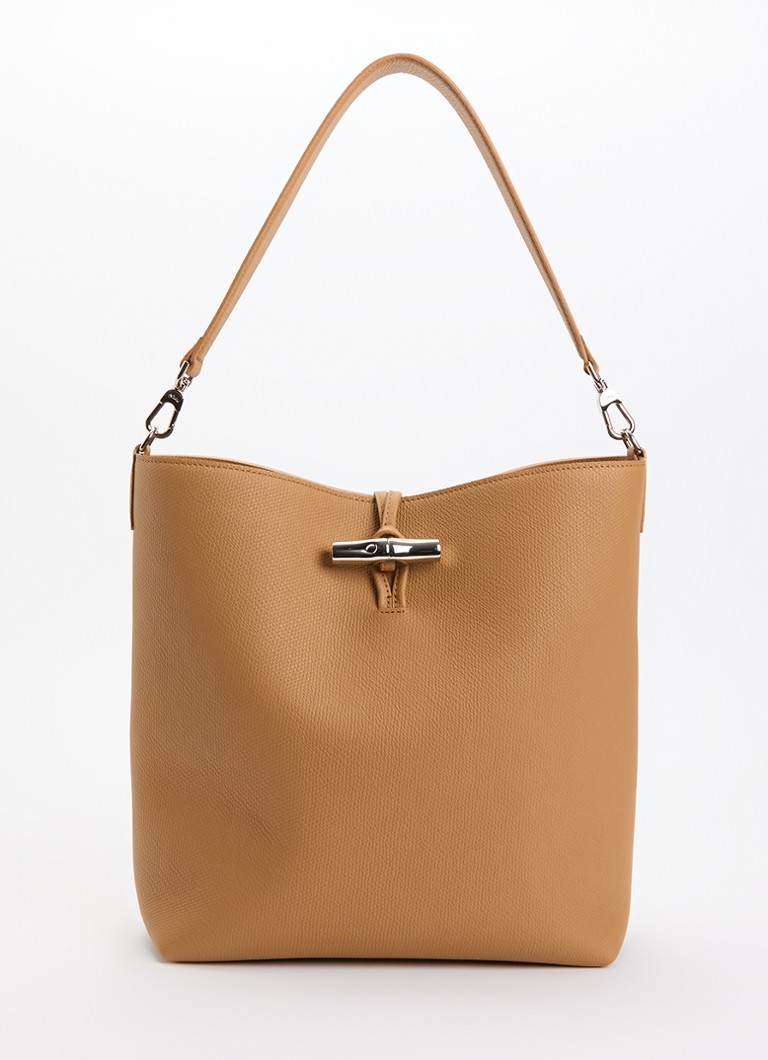 Longchamp Dames Le Roseau schoudertas M van leer in de kleur Bruin