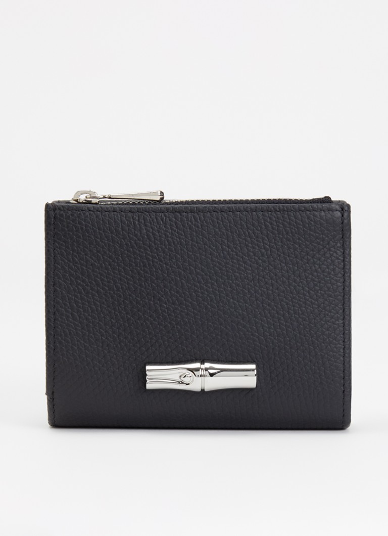 Longchamp Dames Le Roseau portemonnee van leer met structuur in de kleur Zwart