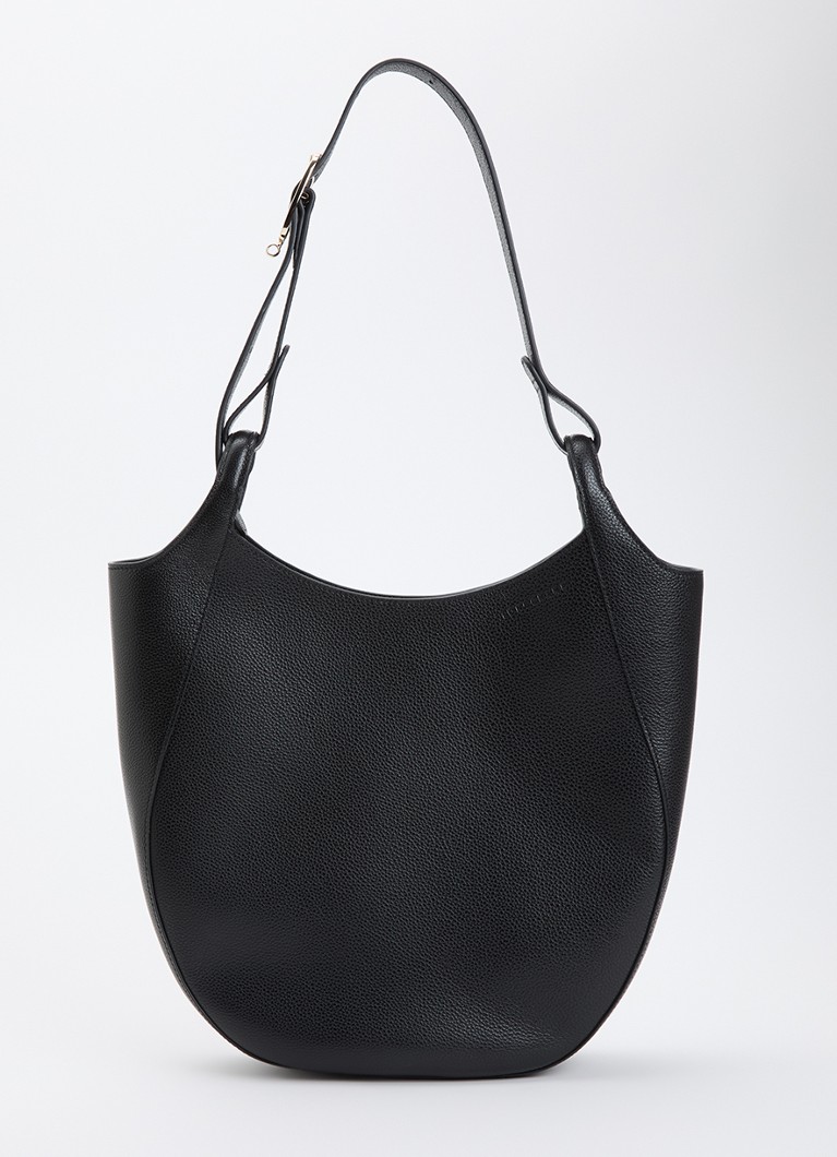 Longchamp Dames Le Foulonné schoudertas L van leer in de kleur Zwart