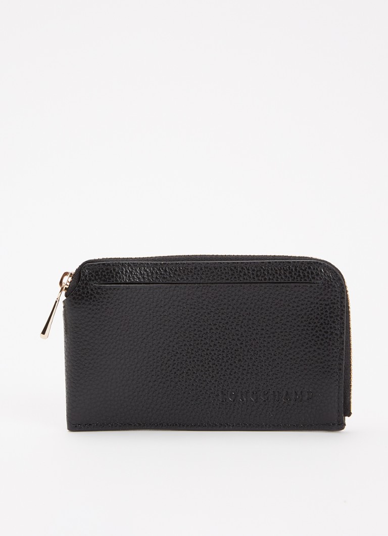 Longchamp Dames Le Foulonné pasjeshouder van leer in de kleur Zwart