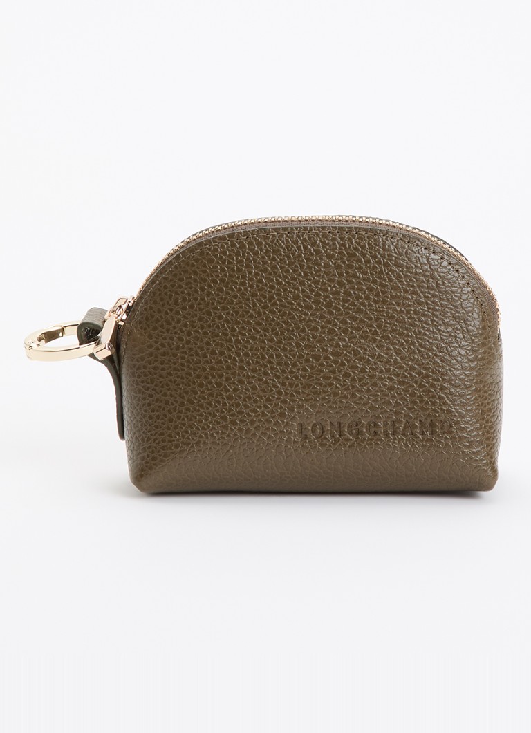 Longchamp Dames Le Foulonné sleuteletui van leer in de kleur Olijfgroen