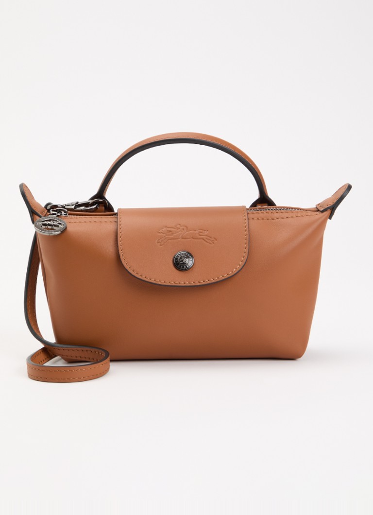 Longchamp Dames Le Pliage Xtra handtas XS van leer met afneembare schouderriem in de kleur Oranjebruin